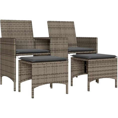 Maison Exclusive - Divano Giardino 2 Posti con Tavolo e Sgabelli Grigio Polyrattan