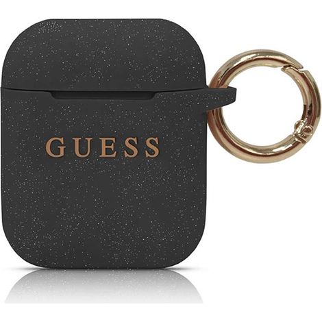 Funda Guess guaccsilglbk para AirPods 1/2, color negro/negro, de silicona con purpurina. (1/2)