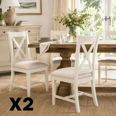 Chaise de salle à manger blanche à dossier croisé (x2) VELIA (1/5)