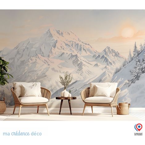 Papier peint : Mont-blanc et soleil, Aquarelle - Intissé - L.300 x H.280 cm (1/5)