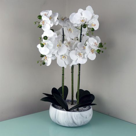 60cm Orchid Artificial White Marble Effect Ceramic Planter (1/5)