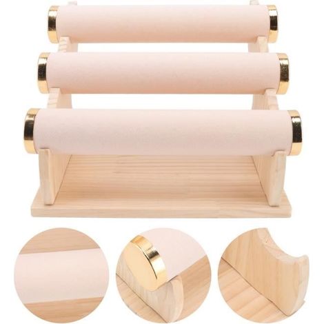 (Rosa) Abnehmbarer Armbandhalter – Holz – 3-stufig – Rosa (1/4)