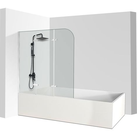 Pare-baignoire pivotant Paroi de douche sanitaire pour paroi de baignoire 6mm Nano Repliable glass 3 parties 120x140cm Argent