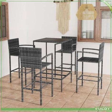 Ensemble de bar de jardin - FAFEICY - 3064841 - Résine tressée - Dessus verre trempé - Gris, 5 pcs (1/5)