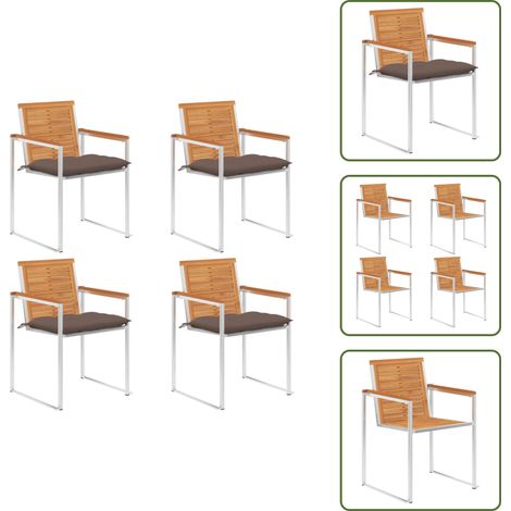 The Living Store Chaises de jardin lot de 4 avec coussins Bois d'acacia massif - Chaise de jardin en bois (1/5)