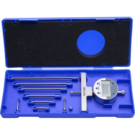 VEVOR Micrometre de Profondeur Numerique 0-558,8 mm 0-22 pouces Jauge de Profondeur Resolution 0,01 mm 0,0005 pouce Outil Mesure pour Rainures, Decalages, Trous, avec 4 Enclumes, mm pouce Commutable (1/5)