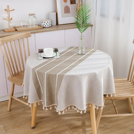 Linge de table coton Nappe ronde 150 cm kaki usage quotidien (1/4)