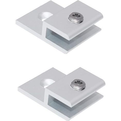 Lot de 2 pinces à verre en forme de H avec bras de serrage épais en alliage d'aluminium Argenté pour étagère murale (3-5 mm) (1/5)