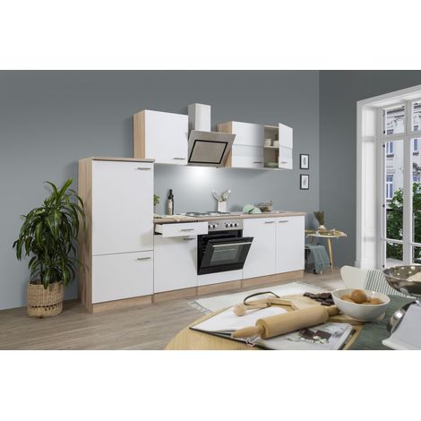 Cuisine Kitchenette bloc cuisine intégrée Chêne Blanc Merle 270 cm Respekta