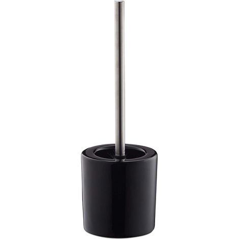 Porte brosse WC céramique avec brosse et tête changeable poignée en métal rond blanc (1/2)