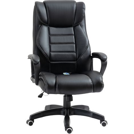Bürostuhl mit Massagefunktion, höhenverstellbarer Chefsessel, ergonomischer Drehstuhl, 6 Vibrationspunkte, Schwarz