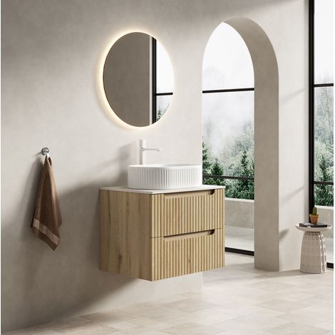 Mobile bagno sospeso 60 cm con lavabo ovale, 2 cassetti, bianco DESVIAE (1/5)