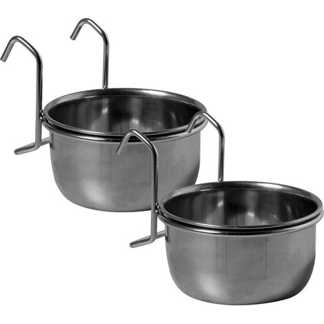 Bol en acier inoxydable avec support de suspension - Mangeoire/Abreuvoir pour oiseaux - 2 bols de ø9 cm (1/2)
