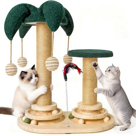Petit Arbre à Chat Bois avec griffoir et Jeux, Poteau griffoir Chat Stable (1/5)