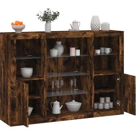 vidaXL Sideboards with LED Lights 3 pcs Smoked Oak Engineered Wood (1/5)