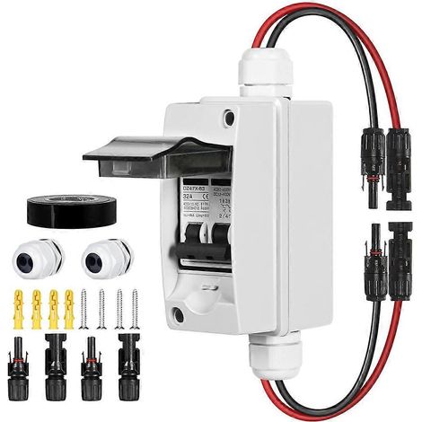 Interrupteur de déconnexion pour panneaux solaires 32 A CA, interrupteur d'arrêt solaire 400 V bipolaire, IP65 étanche et résistant aux UV pour maisons photovoltaïques (1/5)