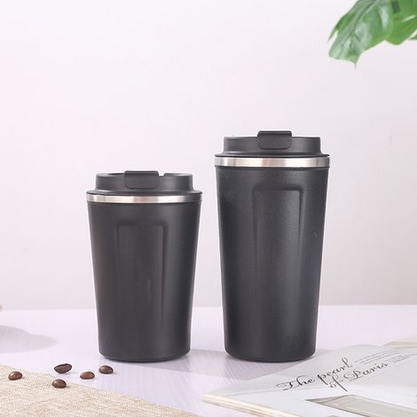Stilvoller und tragbarer Becher aus Edelstahl 304, isoliert für heiße und kalte Getränke, geprägtes Design, schwarz, 380 ml (1/5)