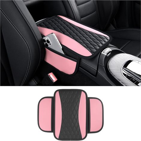 Funda universal mejorada para reposabrazos de coche, de microfibra y cuero, con 2 bolsillos, accesorio interior para vehículos (rosa) (1/5)