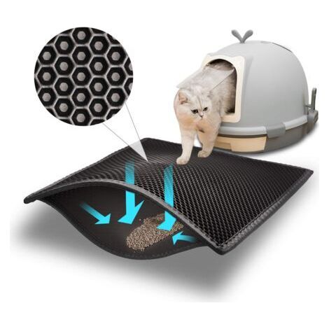 FENOPLASTICATapis de litière pour chats, imperméable, non toxique, en EVA, double couche, motif nid d'abeille (61 x 38 cm, noir) (1/5)
