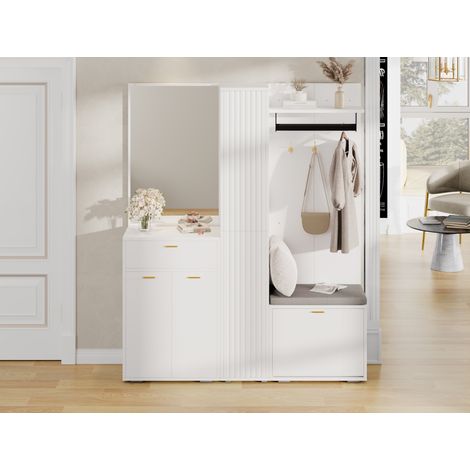 MEUBLIV Garderobenmöbel 150x36x180 cm aus MDF und Spanplatte, Weiß, mit Stauraum (1/5)