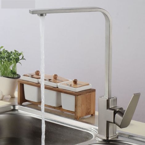 Mélangeur d'eau chaude et froide monté sur le pont, robinets de cuisine, bec rotatif à 360 degrés, robinets en laiton à poignée unique - brossé (1/3)