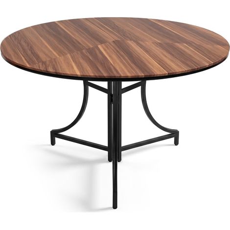 Table ronde pliante gain de place Foldine Ø100cm Métal Noir et Bois noisette (1/5)