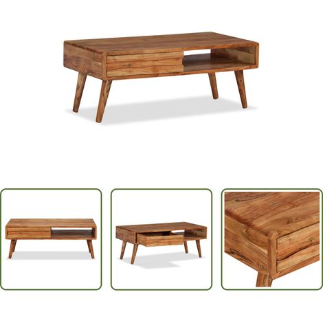 Table d'appoint bois -  Table basse Bois massif avec tiroir sculpté 100x50x40 cm (1/5)