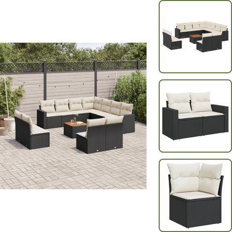 12-tlg. Garten-Sofagarnitur mit Kissen Schwarz Poly Rattan - Gartenmöbel Set - Outdoor Möbel - Rattan Gartenset - Esstisch Set - Lounge Set