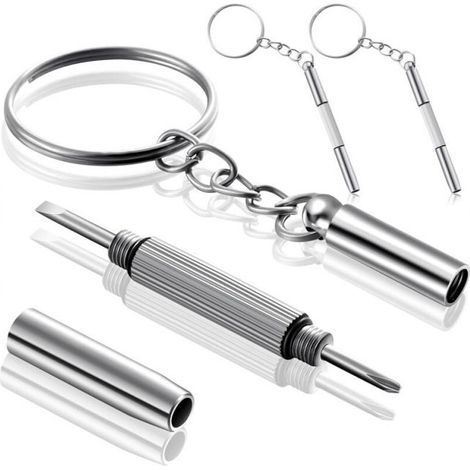 3-in-1 Portable Eyeglass Screwdriver – Set of 2 Mini Stainless Steel Screwdrivers with Keychain, Compact Repair Kit (1/5)