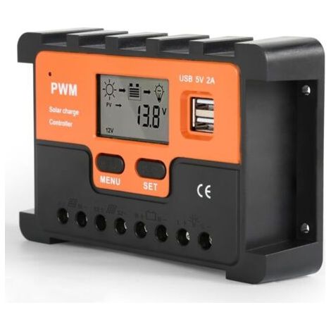 BUNTHAUS Régulateur Charge Solaire PWM 20A, 12V/24V, Double Sortie USB 5V, Pour Panneau Solaire (1/5)