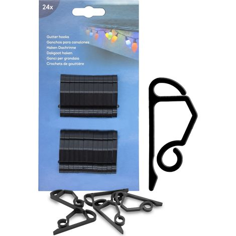 Dachrinnenhaken schwarz für Lichterketten - 24 Stück - Dachrinnen Halterung für Deko Beleuchtung - Haken für Befestigung von Lichternetz Lichtschlauch an der Dachrinne 24er Set