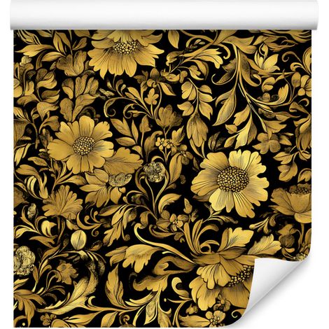 Carta da parati color ocra ibisco dorato, dettagli vivaci per soggiorno e camera da letto 50x1000 (1/5)
