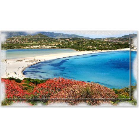Lupia - Quadro moderno su Tela con Cornice stampata NEWEXT 75x135 cm, paesaggi localismi italiani, per casa soggiorno capezzale camera da letto hotel ufficio, SARDEGNA - PANORAMA MARE (1/4)