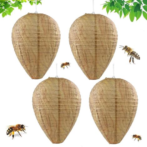 4 nidi artificiali da appendere a forma di vespa, nidi di calabroni finti, nidi di calabroni di carta, deterrente efficace, nido di vespe finto per casa, giardino e uso esterno (1/5)