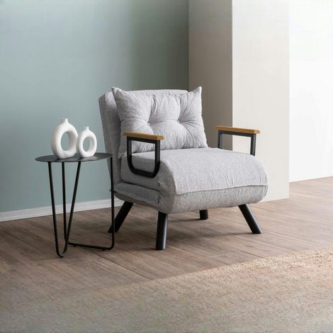 Fauteuil convertible gris clair bouclette 1 place 175 cm MODI (1/5)