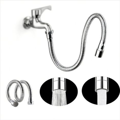 Rallonge de robinet universelle en acier inoxydable 30 cm, rotation à 360°, 2 modes de jet et bec anti-éclaboussures, raccord 2,2 cm (1/5)