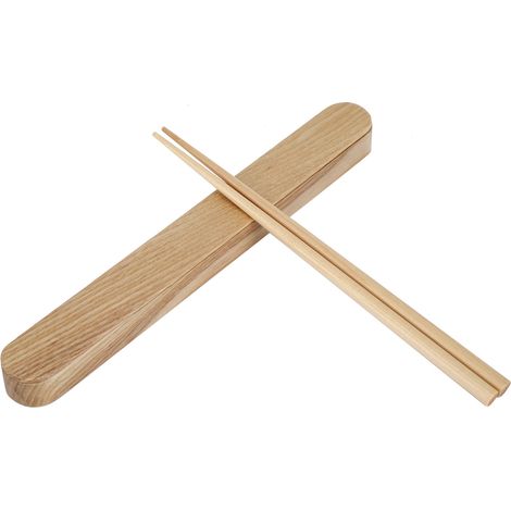 Baguettes en bois réutilisables, coffret cadeau de vaisselle portable, ustensiles de cuisine pour manger avec boîte (boîte à baguettes en cire blanche) (1/5)