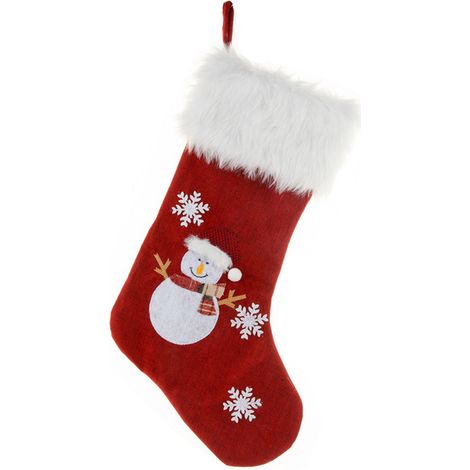 (Motif bonhomme de neige) 1 ornement lumineux de Noël, chaussette de Noël rouge en lin brodé, sac cadeau (après 50 % de réduction) (1/2)