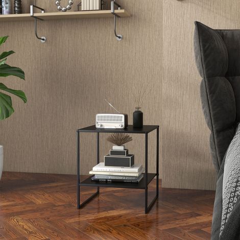 Table basse d'appoint carrée style industriel en métal noir avec une étagère - 40 x 40 x 45 cm noir (1/5)