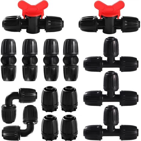15 Pcs Raccords D'Irrigation pour Tubes 16 mm, Connecteur de Tuyau D'Eau D'Irrigation, Vanne Commutateur D'Irrigation Goutte Tube D'Irrigation Hose Garden Irrigation System, Noir (1/5)