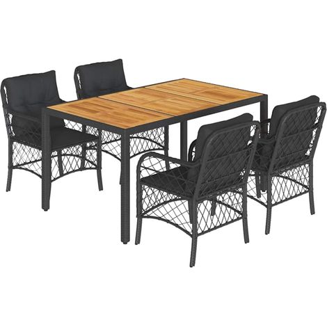 Maison Exclusive - Set da Pranzo da Giardino 5 pz Nero con Cuscini in Polyrattan (1/5)