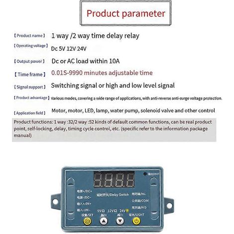 Einstellbares 24-V-DC-10-A-Zeitverzögerungsrelaismodul, 32 Modi, digitale LED-Anzeige, zeitverzögerte Auslösung und Steuerung, Impulszyklus (1/5)