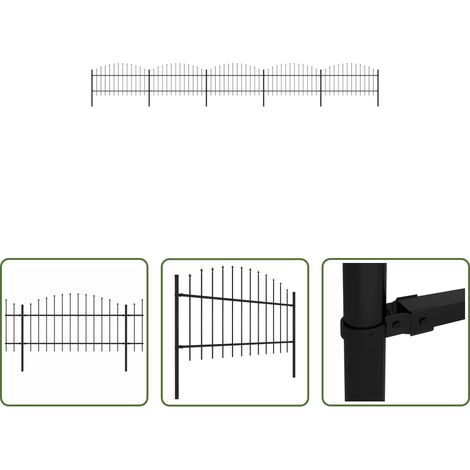 vidaXL Gartenzaun mit Speerspitze - Gartenzaun mit Speerspitze Stahl 892,5 x 125 cm Schwarz (1/5)