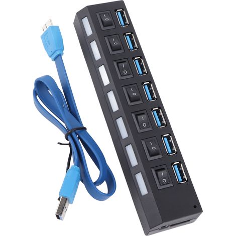 Hub USB 3.0 professionnel à 7 ports, Plug and Play, chargeur haute vitesse, noir (1/5)