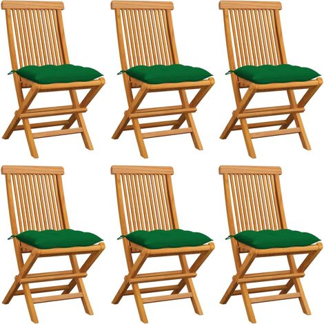 Lot de 6 Chaises de jardin avec coussins vert - Chaise d'extérieur pour terrasse/jardin Bois de teck massif BV582134 - BonneVie (1/5)