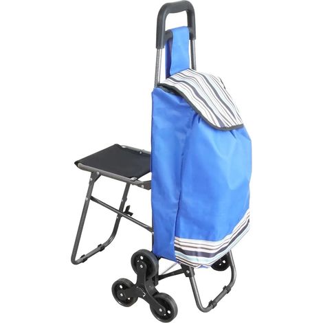 Chariot de courses avec siège et roulettes Bleu (C077) (1/5)