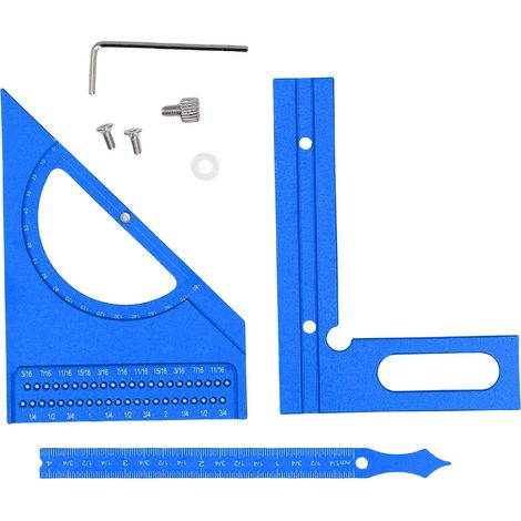 Regla angular de aluminio para madera, modelo triangular con escuadra y transportador ajustable de 0 a 180°. (1/5)