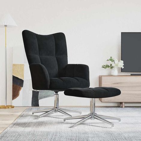 vidaXL Chaise de relaxation avec tabouret Noir Velours (1/5)