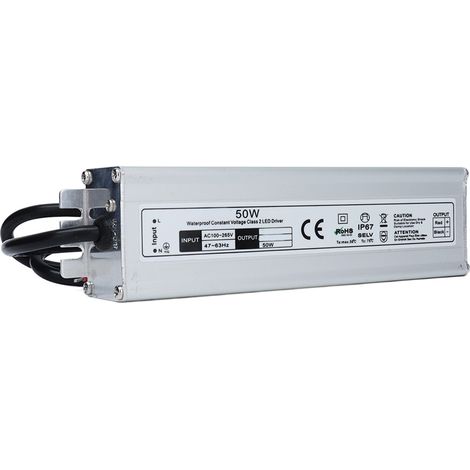 Alimentation LED AC100‑265V étanche IP67, transformateur pour rubans LED, sortie 24V, prise EU, 50W