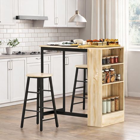 Table de bar et tabourets en métal effet chêne et noir 3 pièces (1/5)